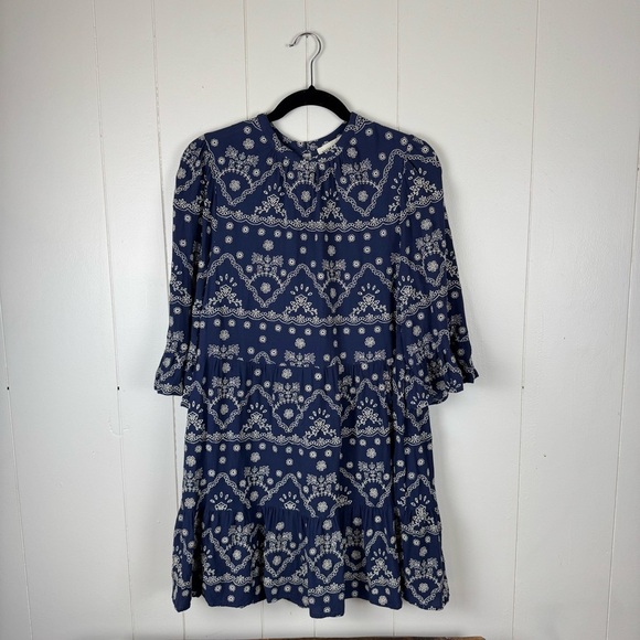 Penelope Rose Dresses & Skirts - Penelope Rose Navy Blue Embroidered Boho Dress XL 3/4 Sleeve